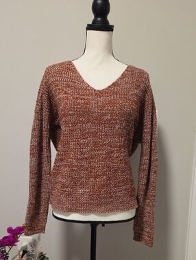 Forever 21 Rust and Cream Marled V-Neck Sweater